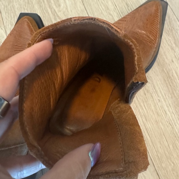 Rotunda Arge Block Heel Boots | Camel Suede + Embossed Leather | Size 7 US 37 EU - Picture 6 of 13